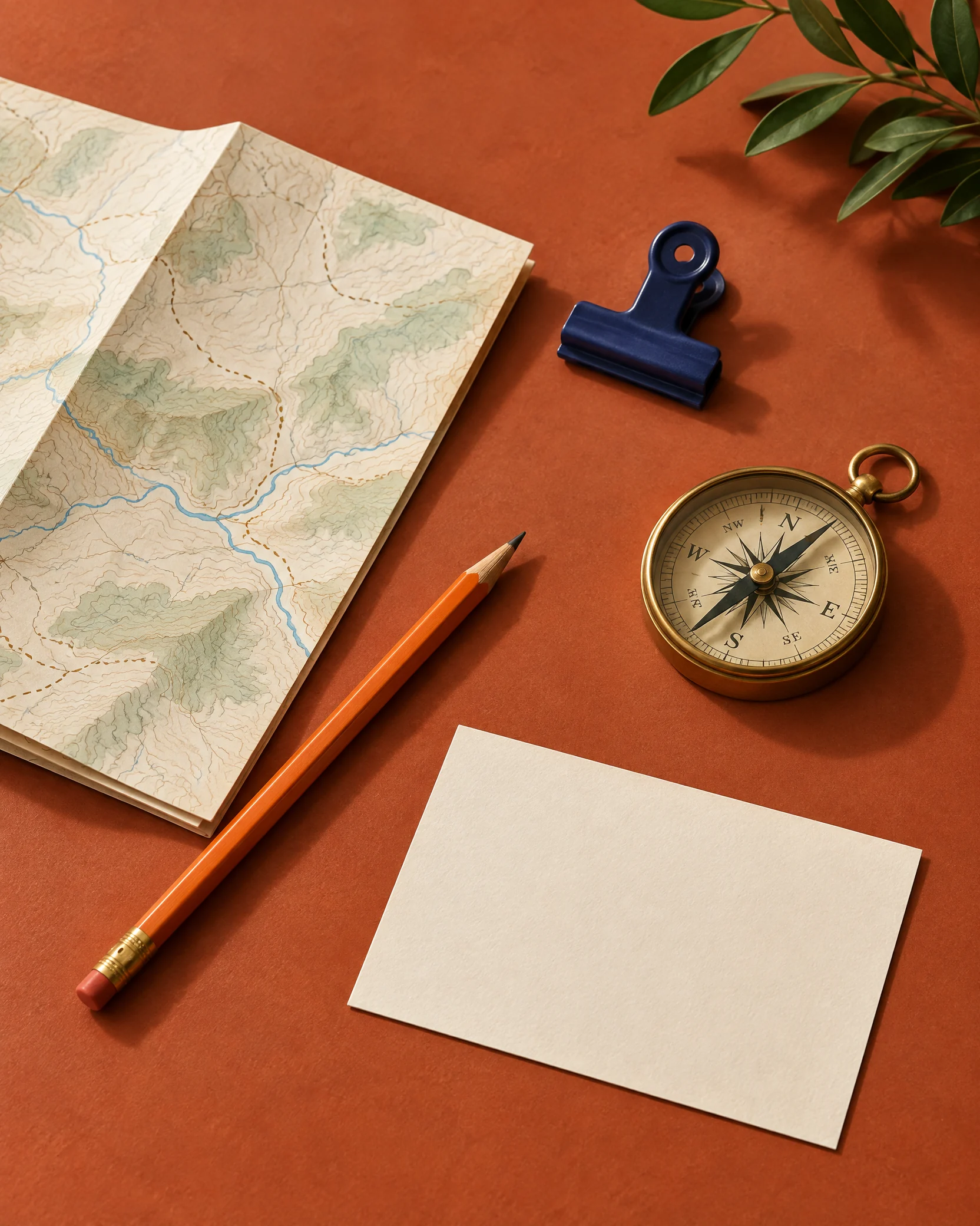 Career map and almanac objects on warm table