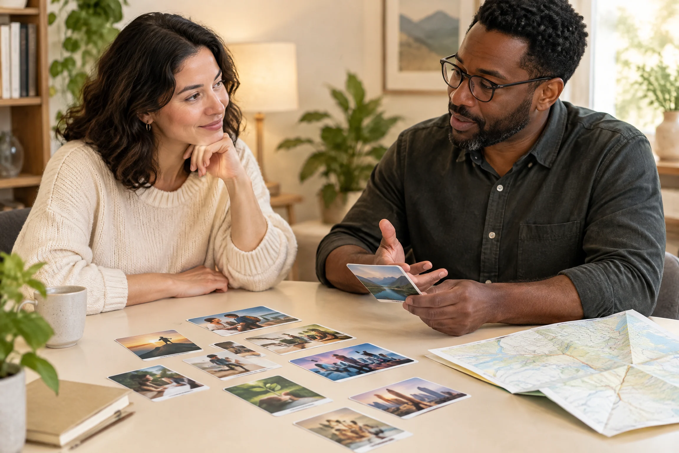 Two professionals reviewing career materials